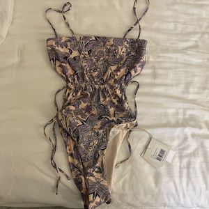 Agua Bendita Azul Cutout Drawstring One-Piece Swimsuit